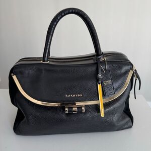 Cromia Black Italian Leather And Suede Satchel